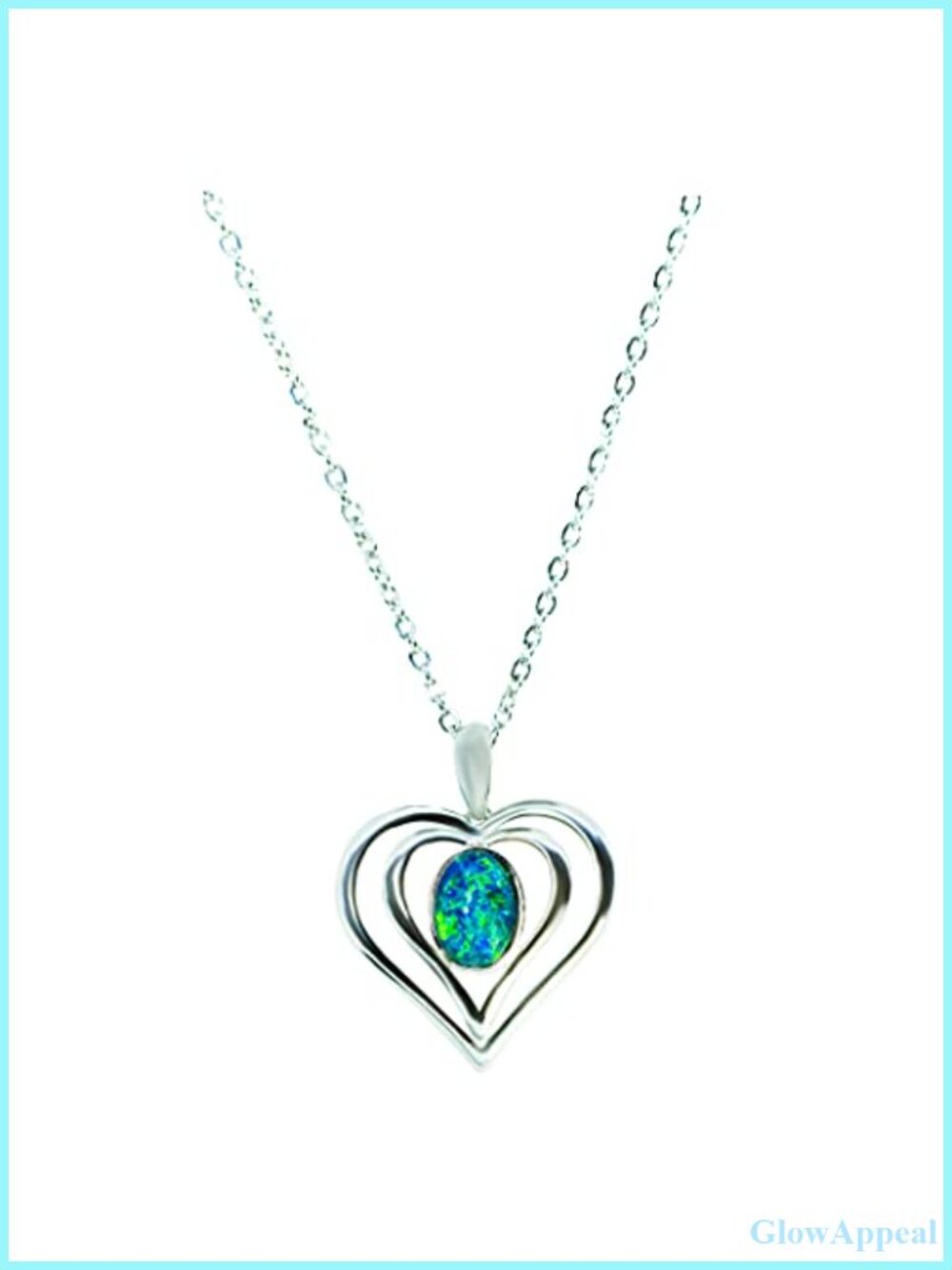Australian Opal Heart Pendant Necklace Sterling Silver White Gold Plated